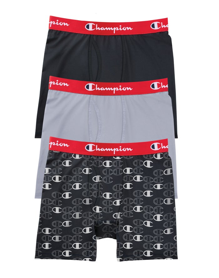 Champion Mens Boxer Briefs NZ - Everyday Active 3-Pairs Black/Grey ( 1852-RALQW )